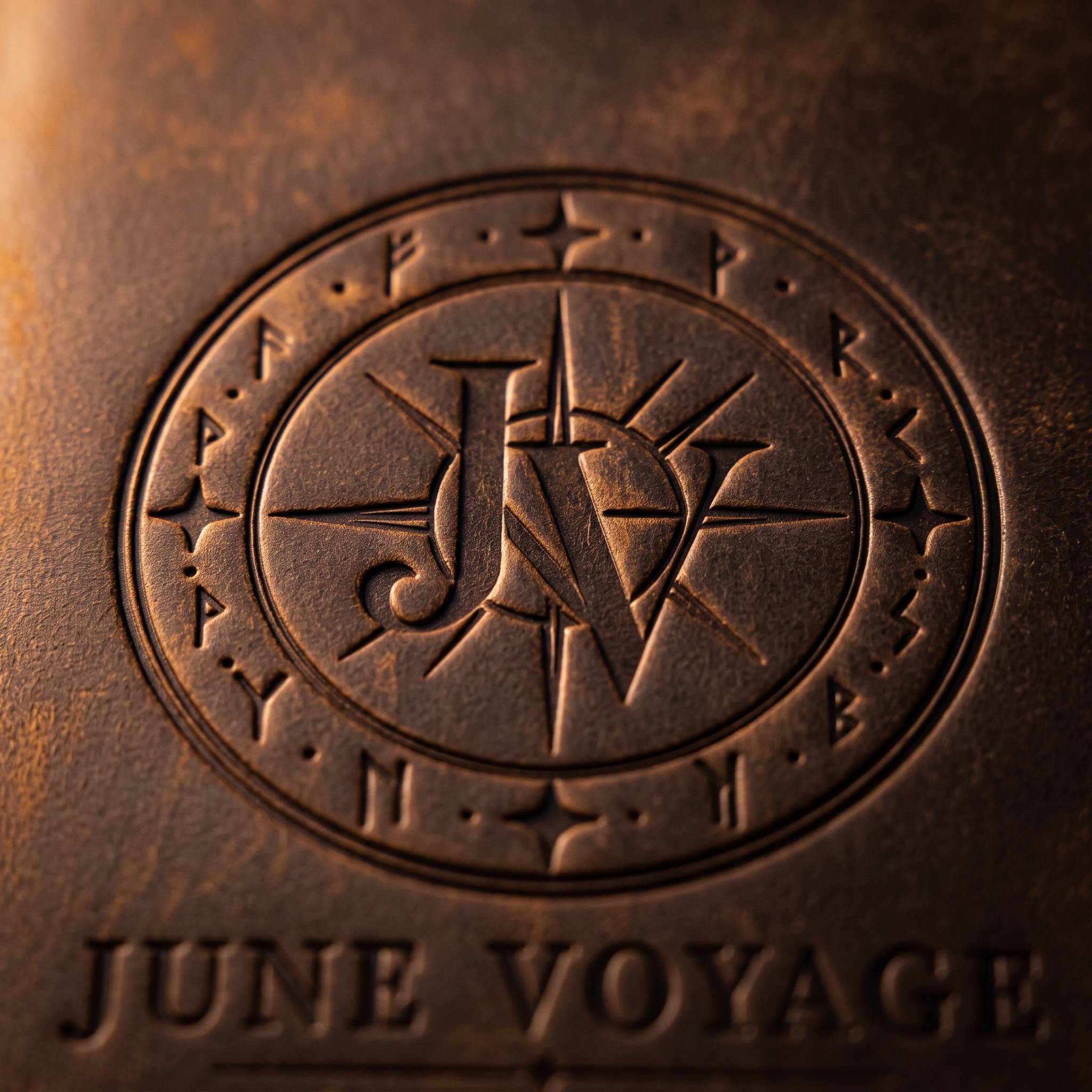 The June Voyage seal debossed into waxed leather